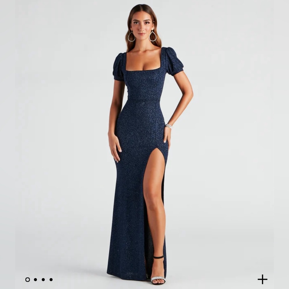 Blue Glitter Knit Mermaid Maxi Dress